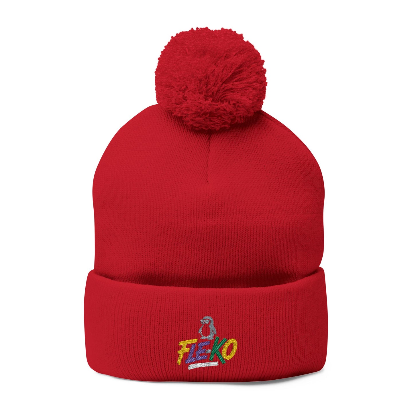 Fle-Ko Embroidered Pom-Pom Knitted Toque