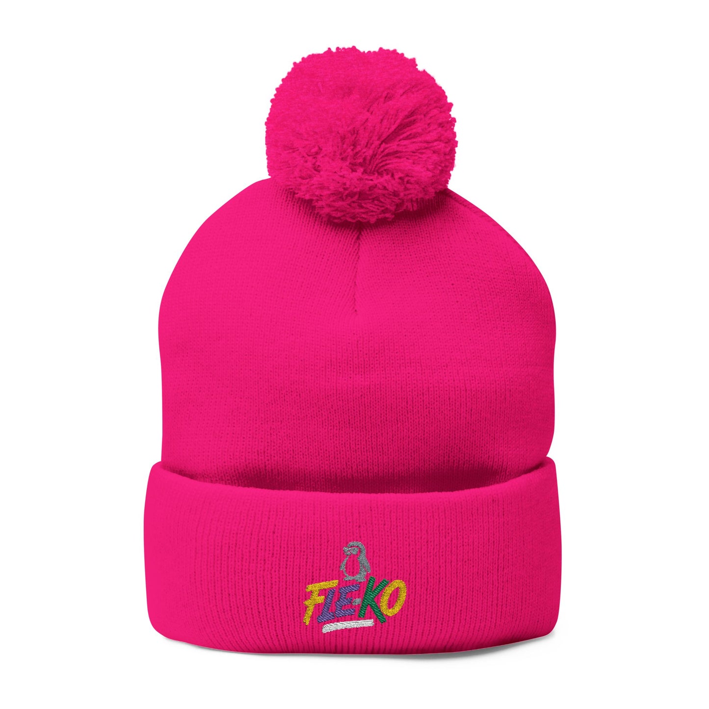 Fle-Ko Embroidered Pom-Pom Knitted Toque