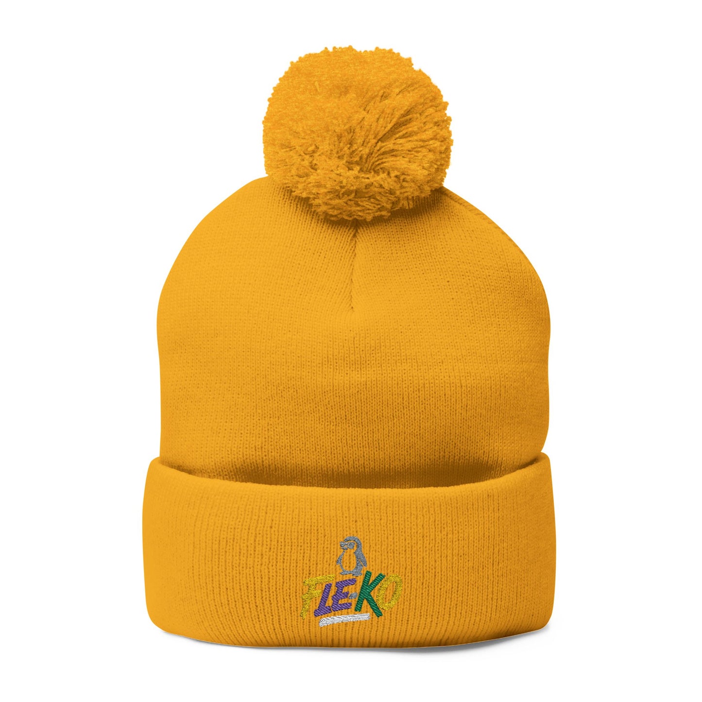 Fle-Ko Embroidered Pom-Pom Knitted Toque