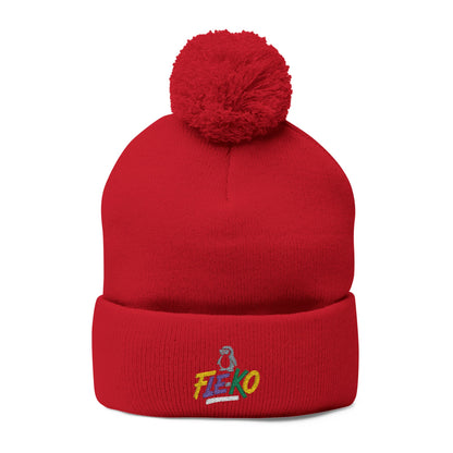 Fle-Ko Embroidered Pom-Pom Knitted Toque