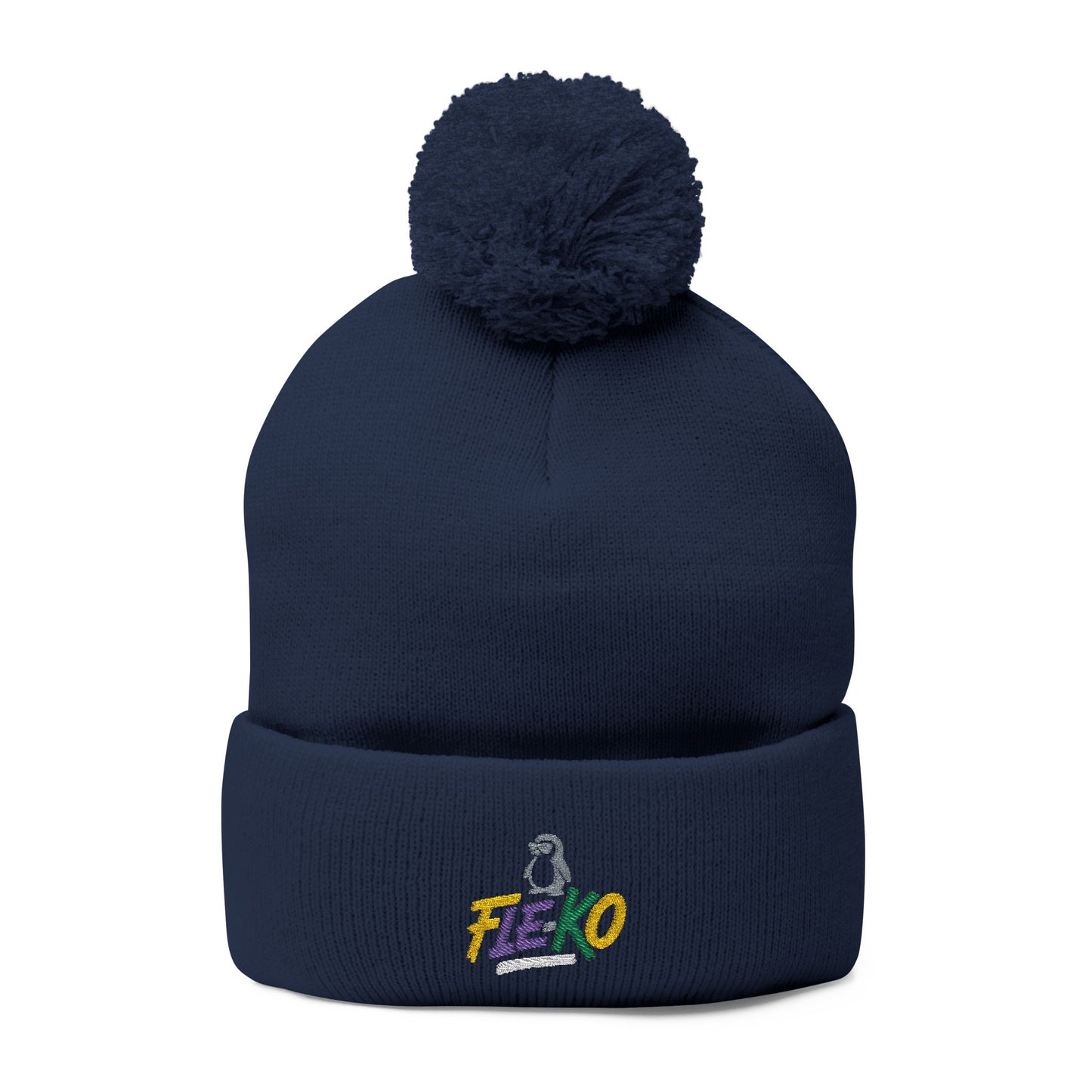 Fle-Ko Embroidered Pom-Pom Knitted Toque