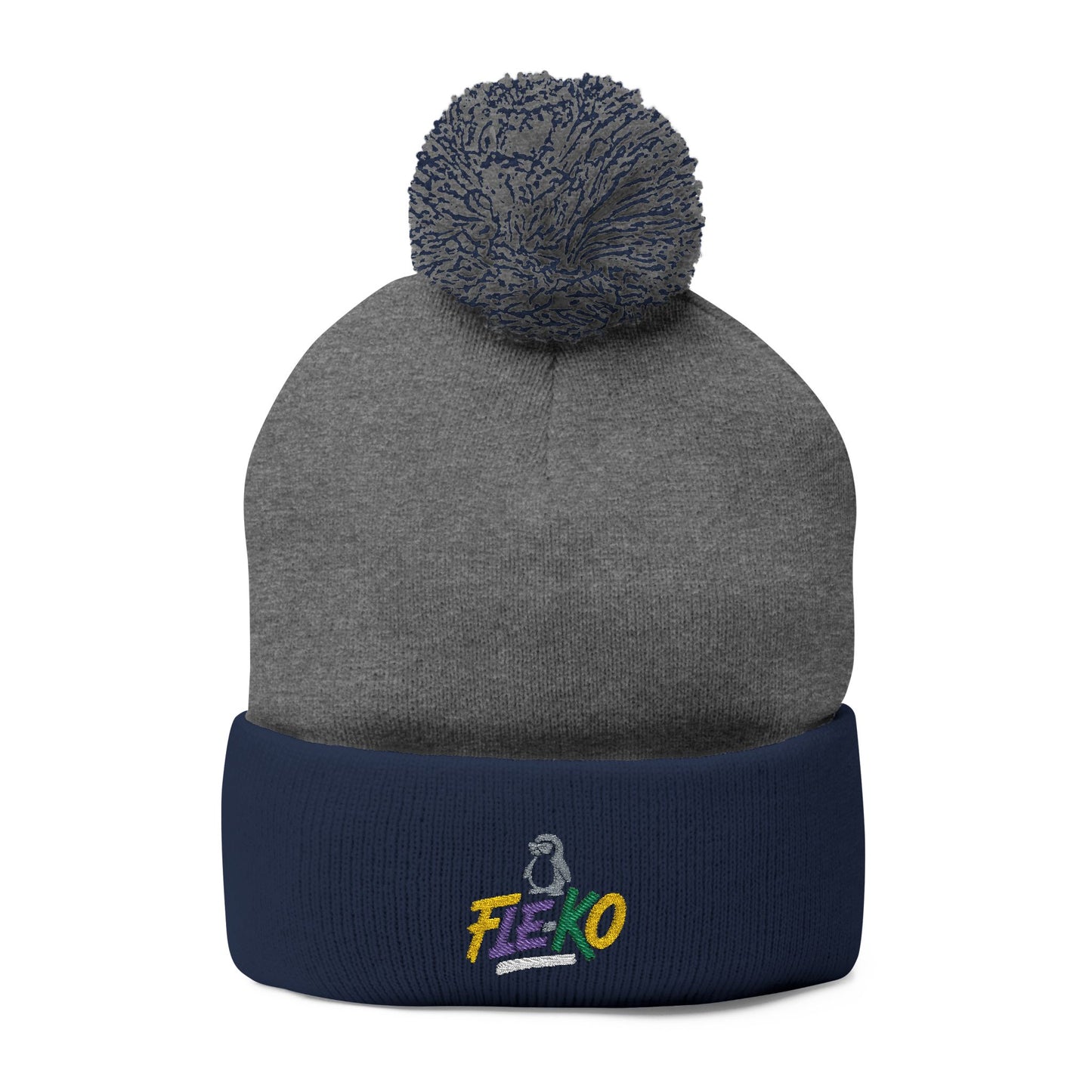 Fle-Ko Embroidered Pom-Pom Knitted Toque
