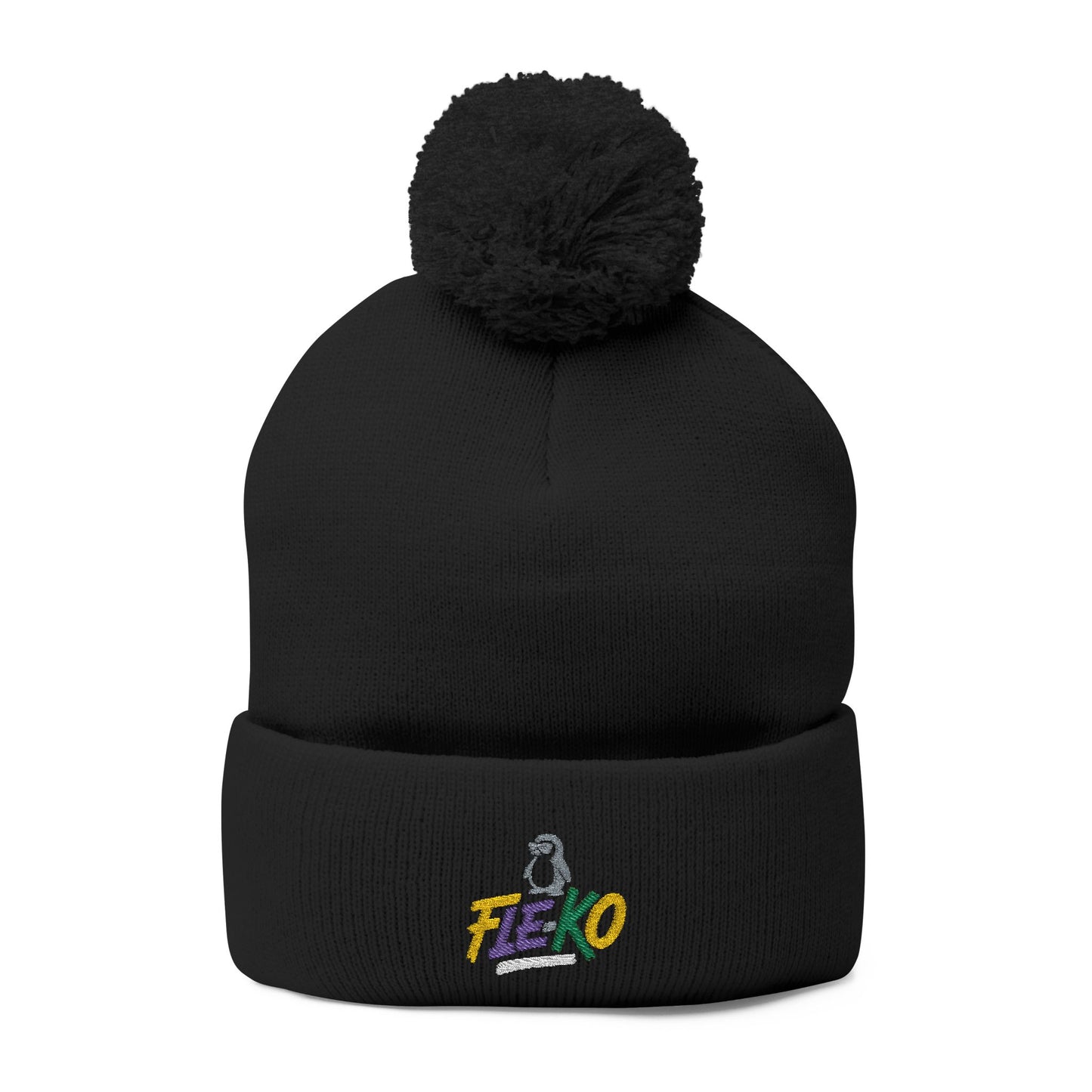 Fle-Ko Embroidered Pom-Pom Knitted Toque
