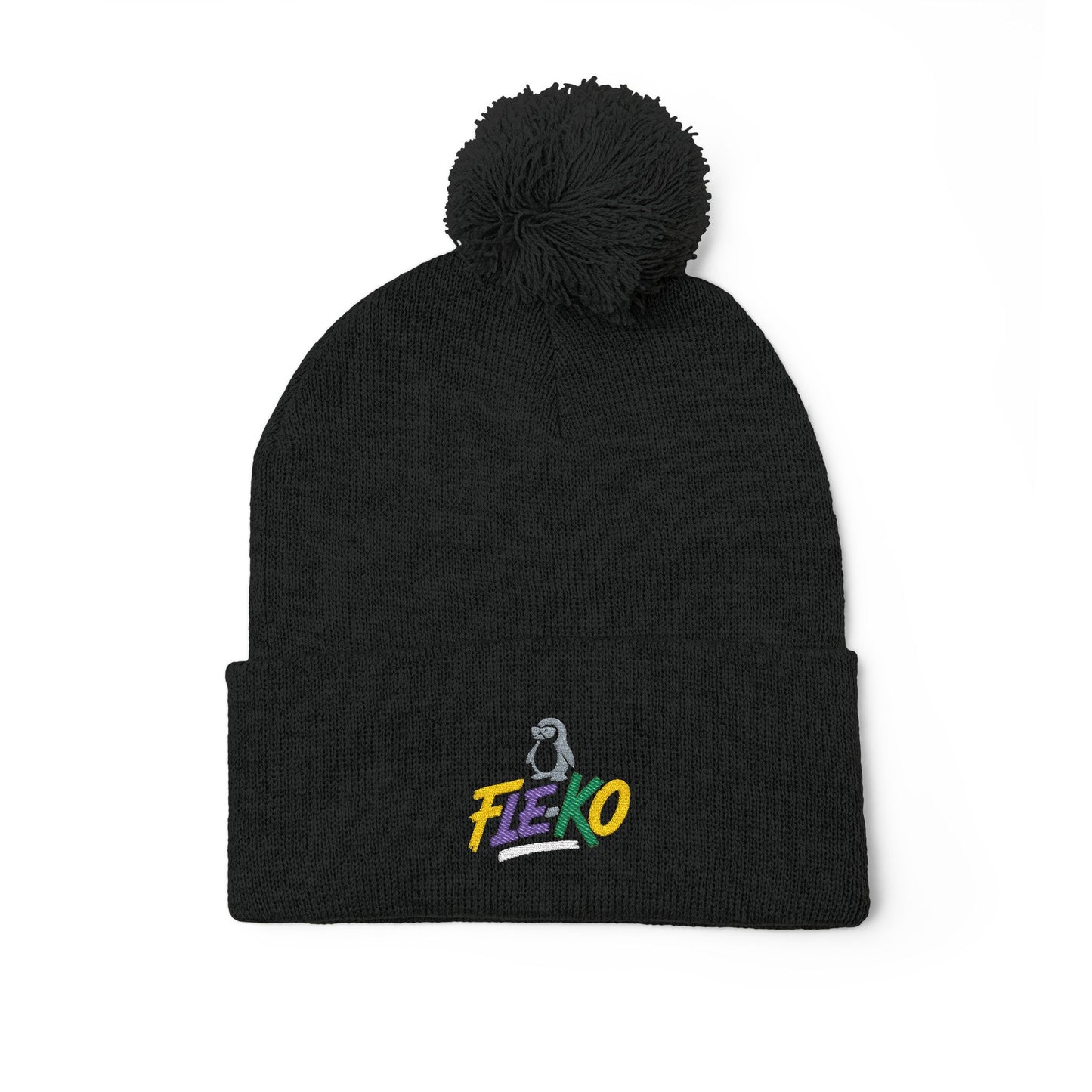 Fle-Ko Embroidered Pom-Pom Knitted Toque