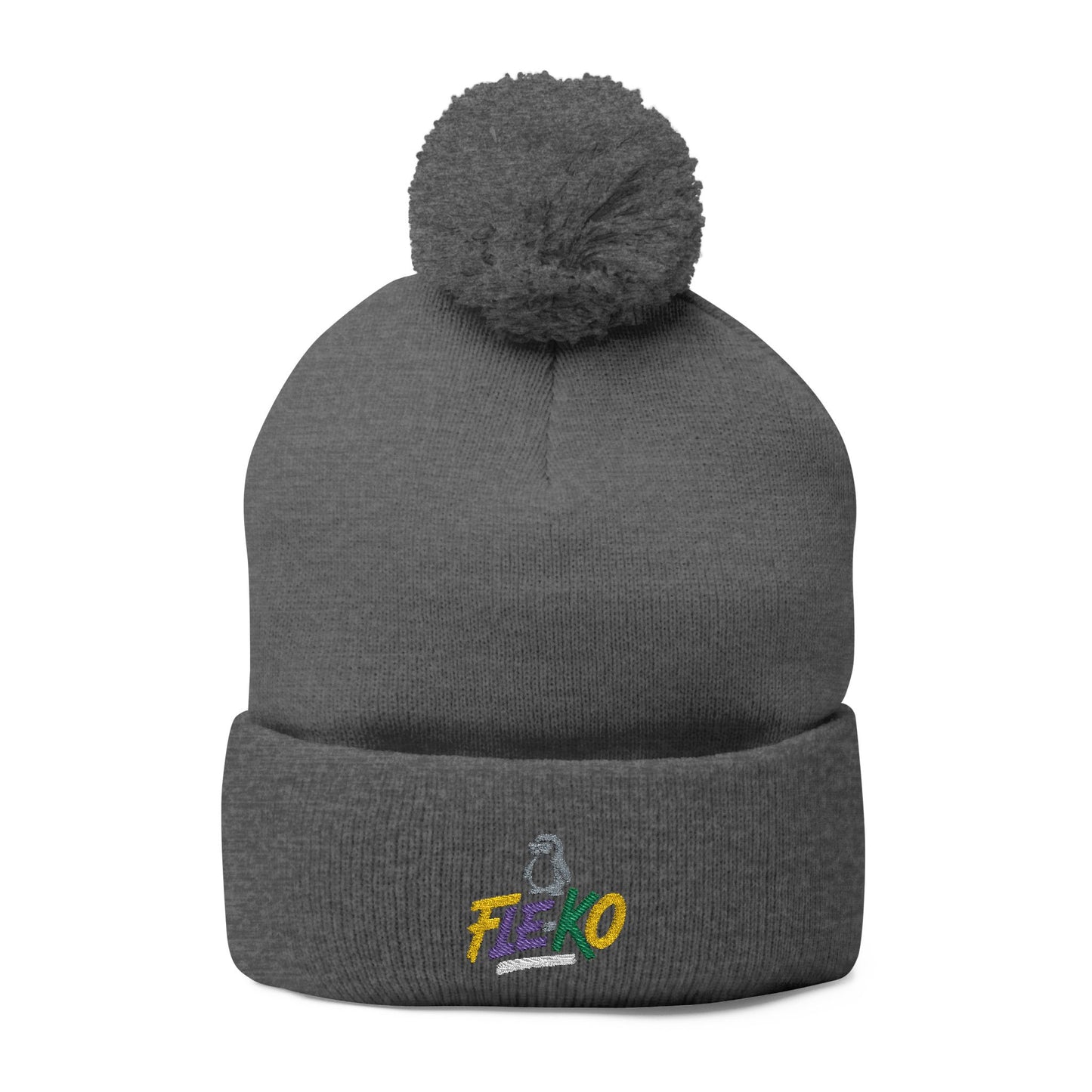 Fle-Ko Embroidered Pom-Pom Knitted Toque