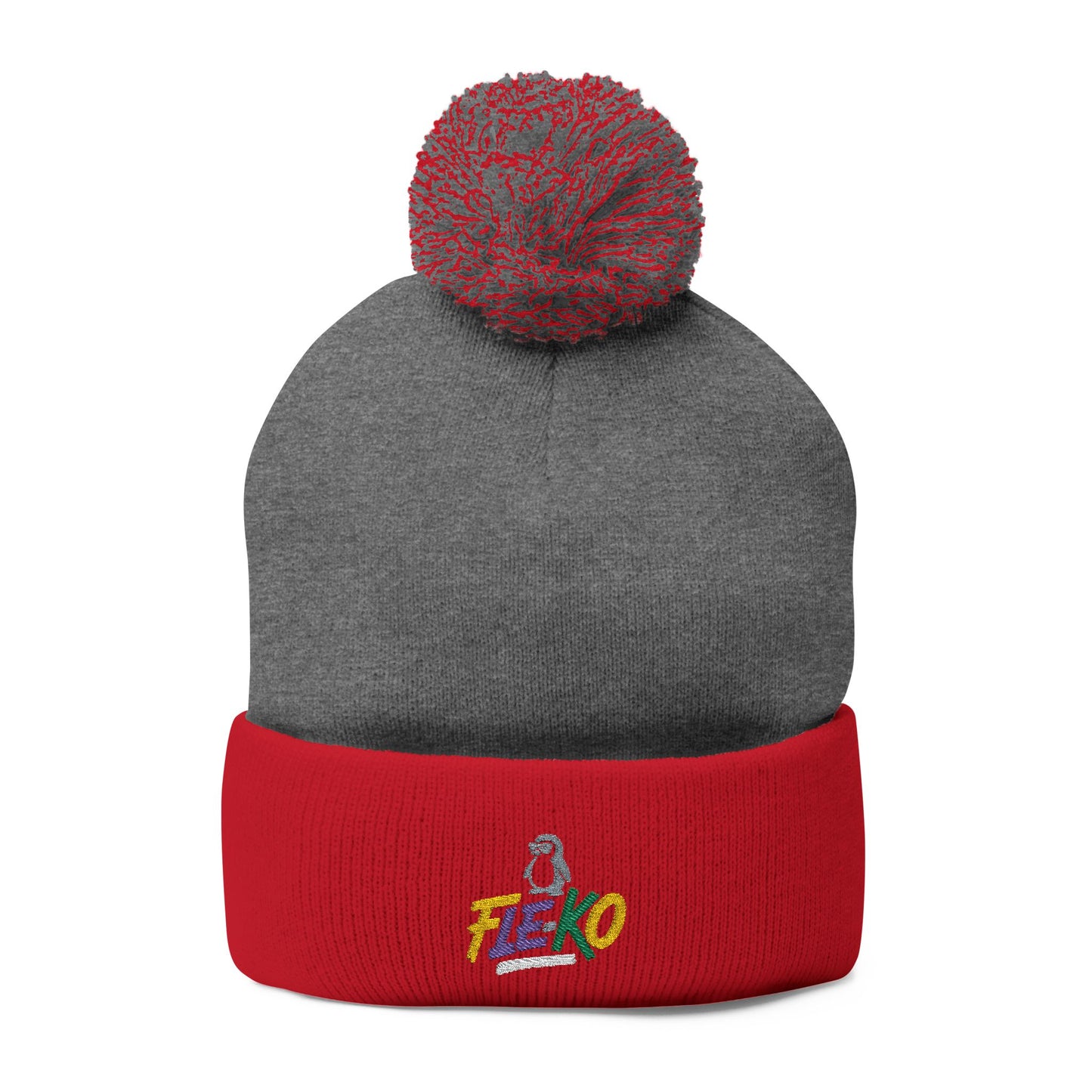 Fle-Ko Embroidered Pom-Pom Knitted Toque