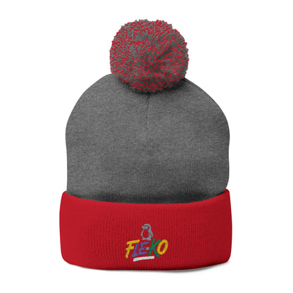Fle-Ko Embroidered Pom-Pom Knitted Toque