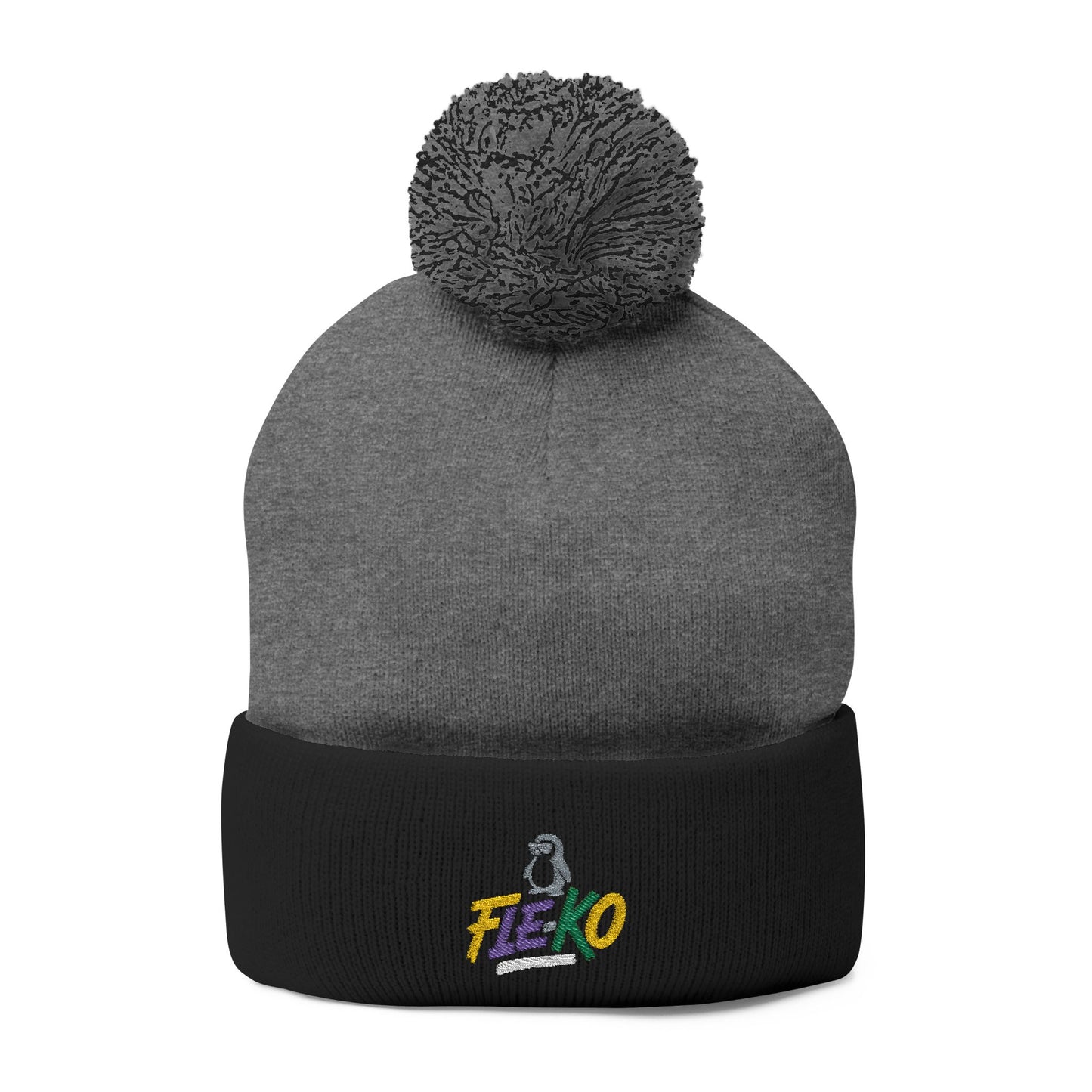 Fle-Ko Embroidered Pom-Pom Knitted Toque