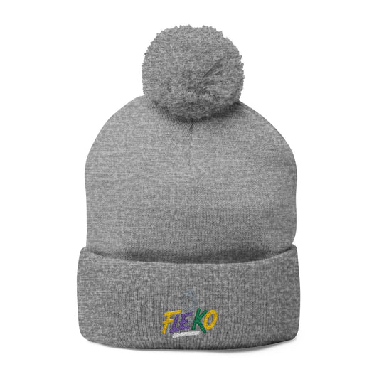 Fle-Ko Embroidered Pom-Pom Knitted Toque