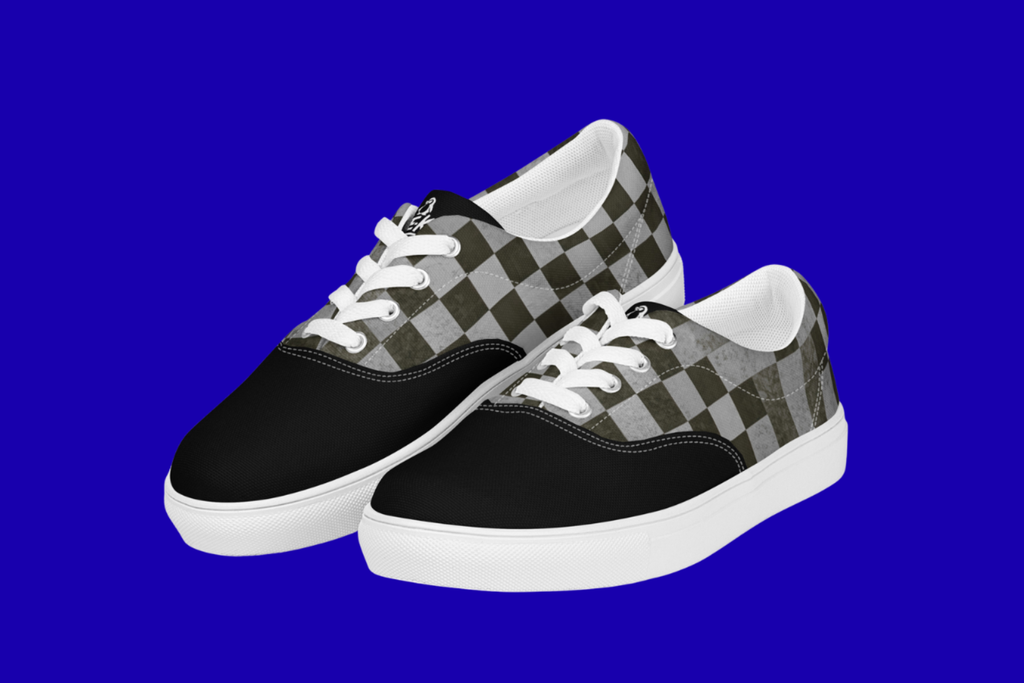 Fle-Ko Men’s Checkered Grey Lace-Up Canvas Shoes