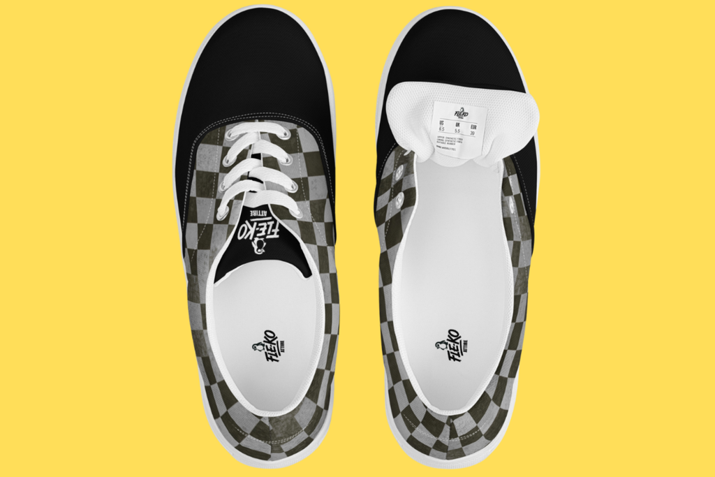 Fle-Ko Men’s Checkered Grey Lace-Up Canvas Shoes