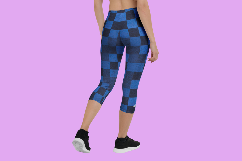 Fle-Ko Checkered Blue Capri Leggings