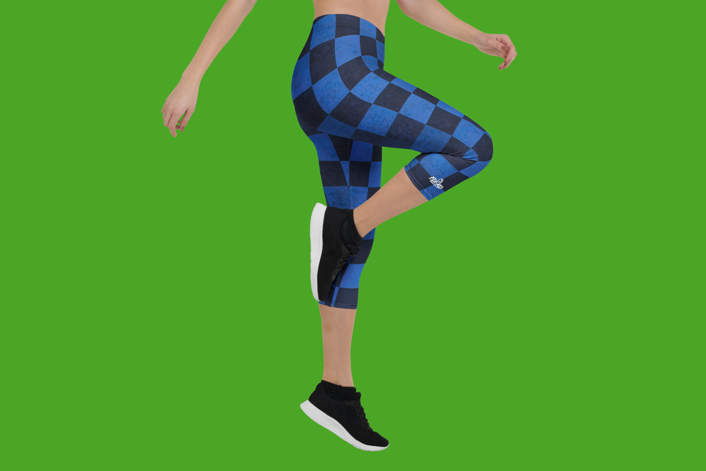 Fle-Ko Checkered Blue Capri Leggings