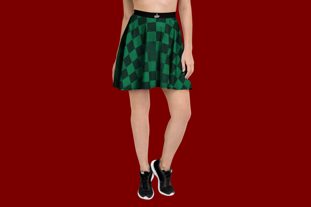 Fle-Ko Checkered Green Skater Skirt