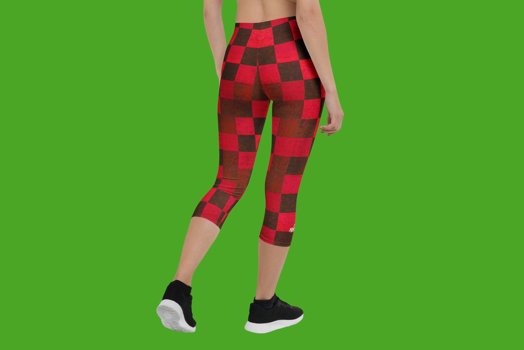 Fle-Ko Checkered Red Capri Leggings