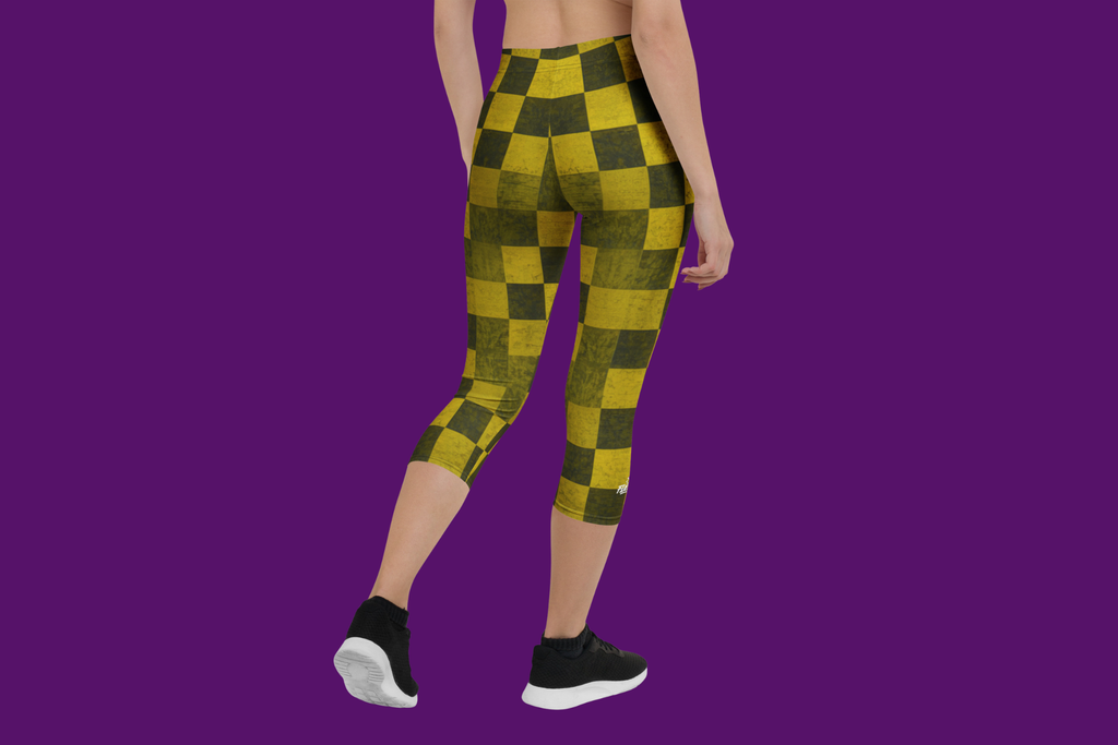 Fle-Ko Checkered Yellow Capri Leggings